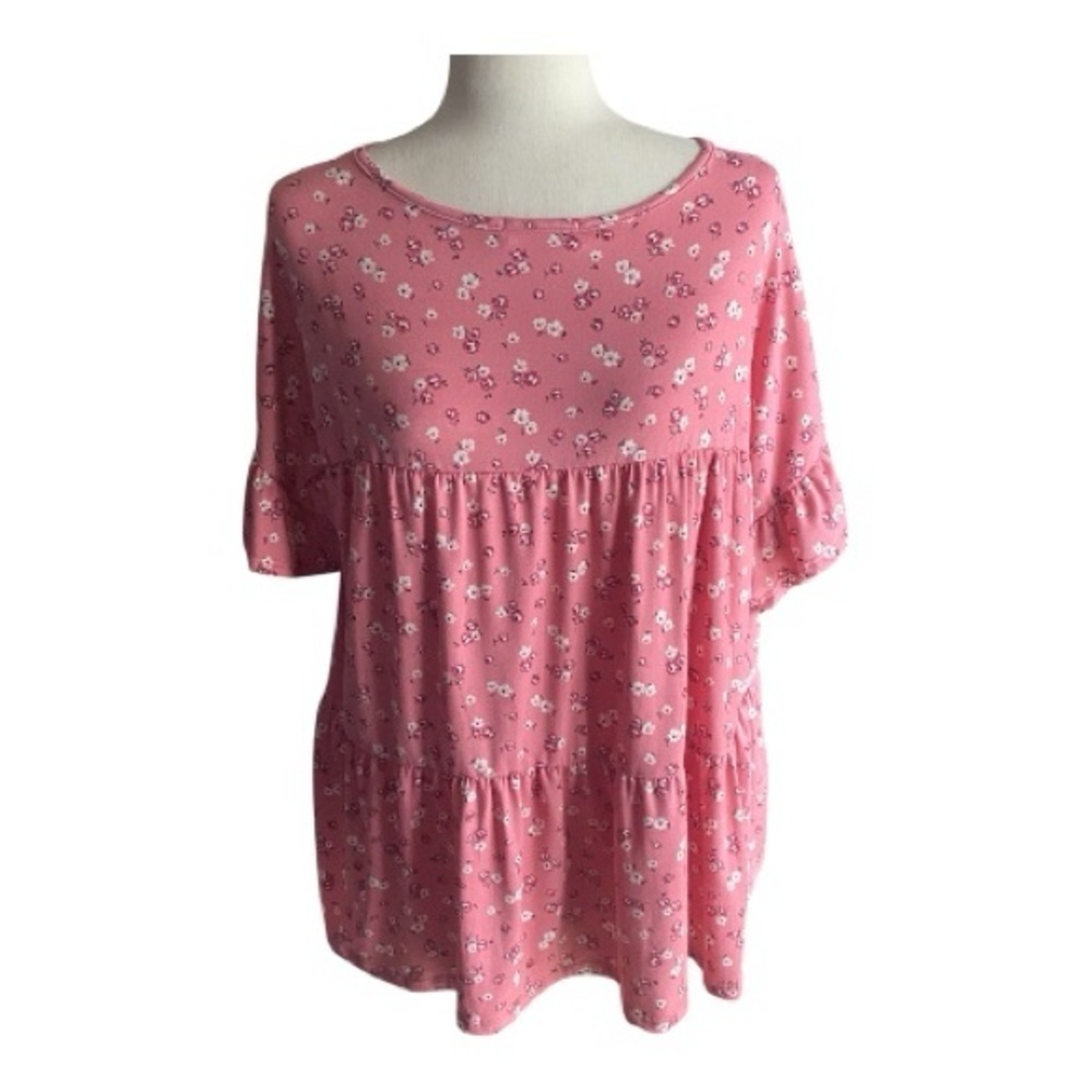 NWOT-PERFECT PEACH-PINK FLORAL TIERED TOP-SIZE LARGE